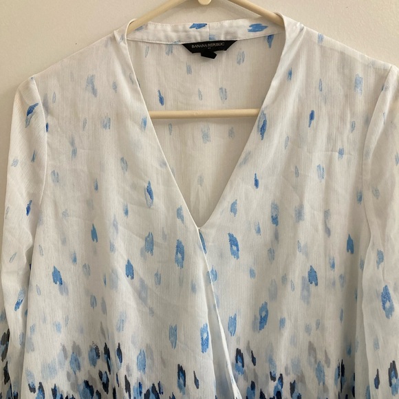 Banana Republic Wrap Top Women’s Small White Blue Long Sleeve Sheer Boho - Picture 3 of 6